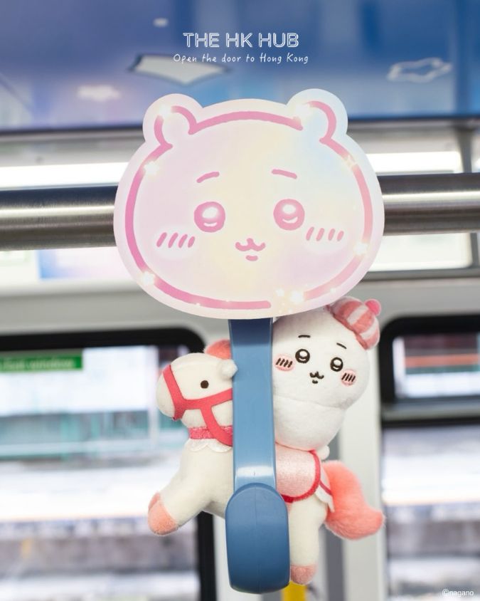 chiikawa themed light rail train ring holder closeup