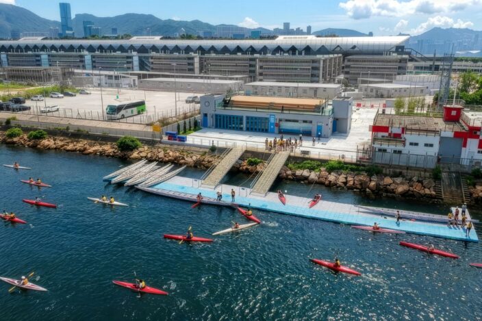 Kai Tak Opens New Water Sports Centre at Former Fire Station This Summer birdeye view of kai tak water sports centre