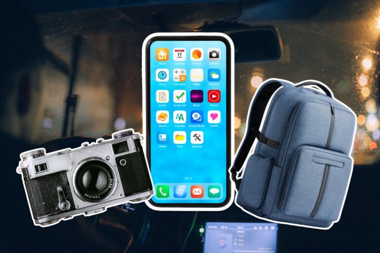 Uber Hong Kong Lost & Found Index 2026 Reveals Phones, Cameras And Bags Top The List phone, camera, backpack and a driver driving on a rainy night