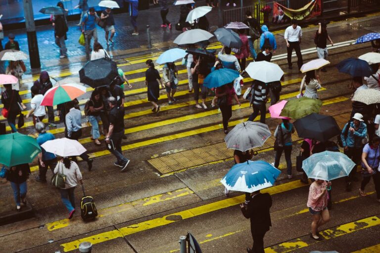 hong kong crossroad on a rainy day