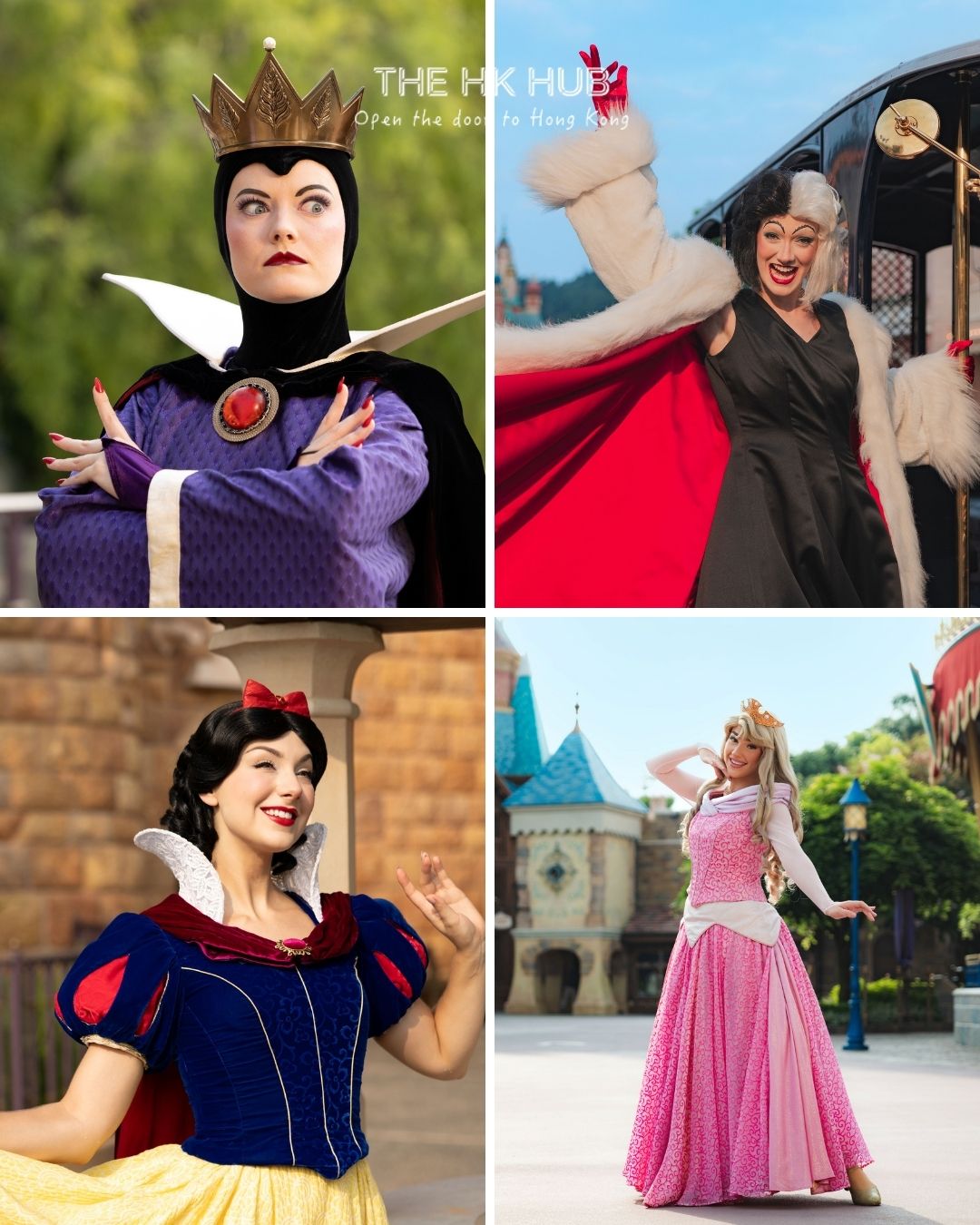 The Evil Queen, Cruella de Vil, Snow White and Princess Aurora at Hong Kong Disneyland (Hong Kong Disneyland)