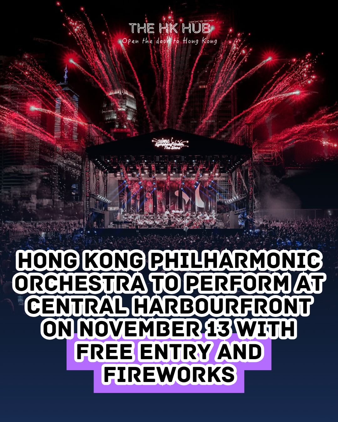 Hong Kong Philharmonic Orchestra performing Symphony Under The Stars 2026 with fireworks